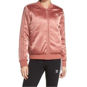 Adidas rose gold satin trefoil bomber jacket in Size Small